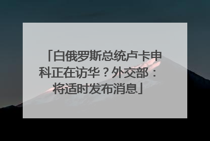 白俄罗斯总统卢卡申科正在访华？外交部：将适时发布消息