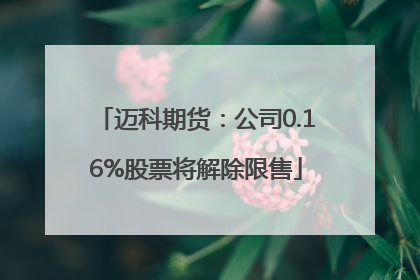 迈科期货：公司0.16%股票将解除限售
